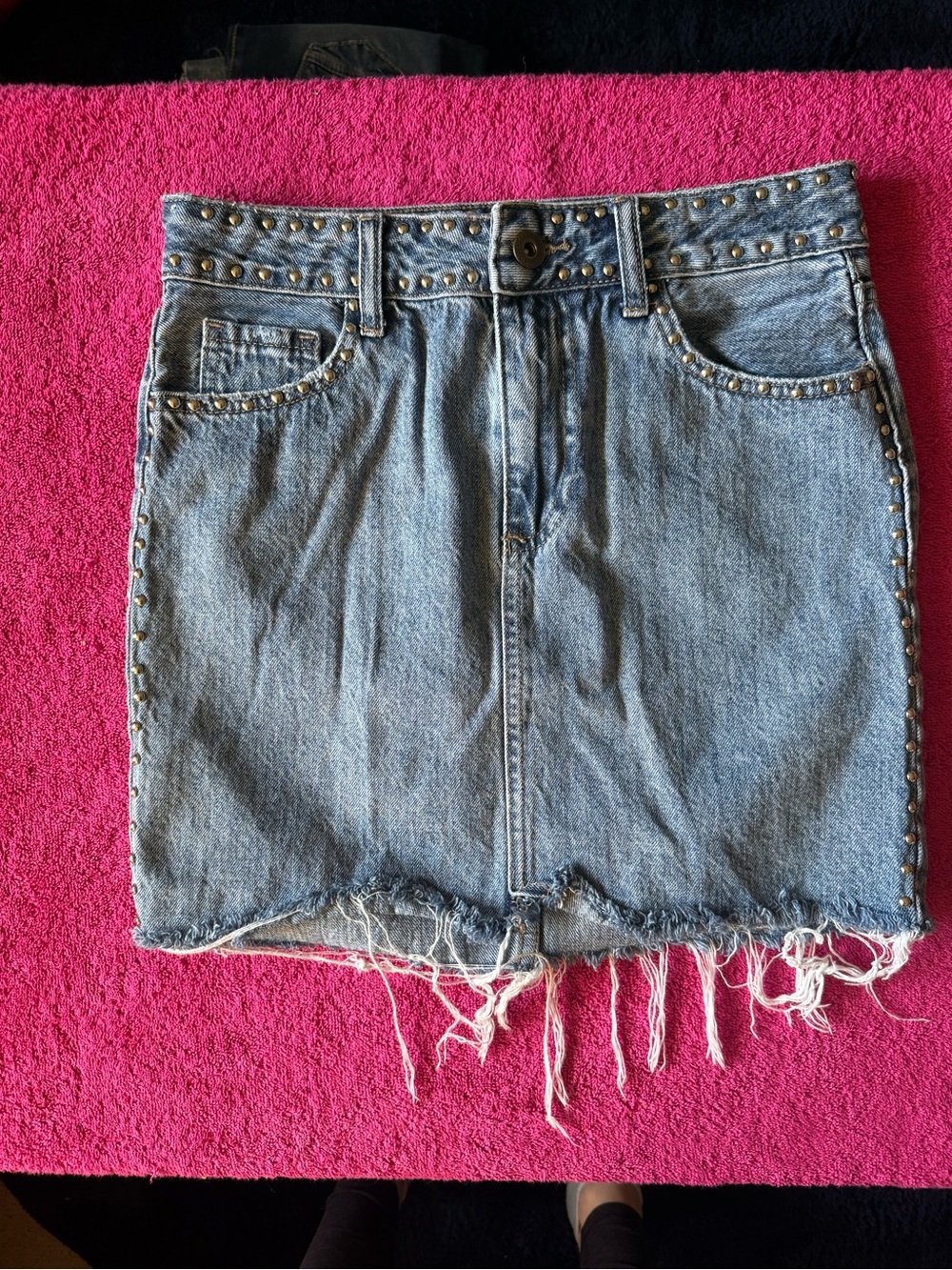 pistola Light Blue Studded Distressed Denim Mini Skirt